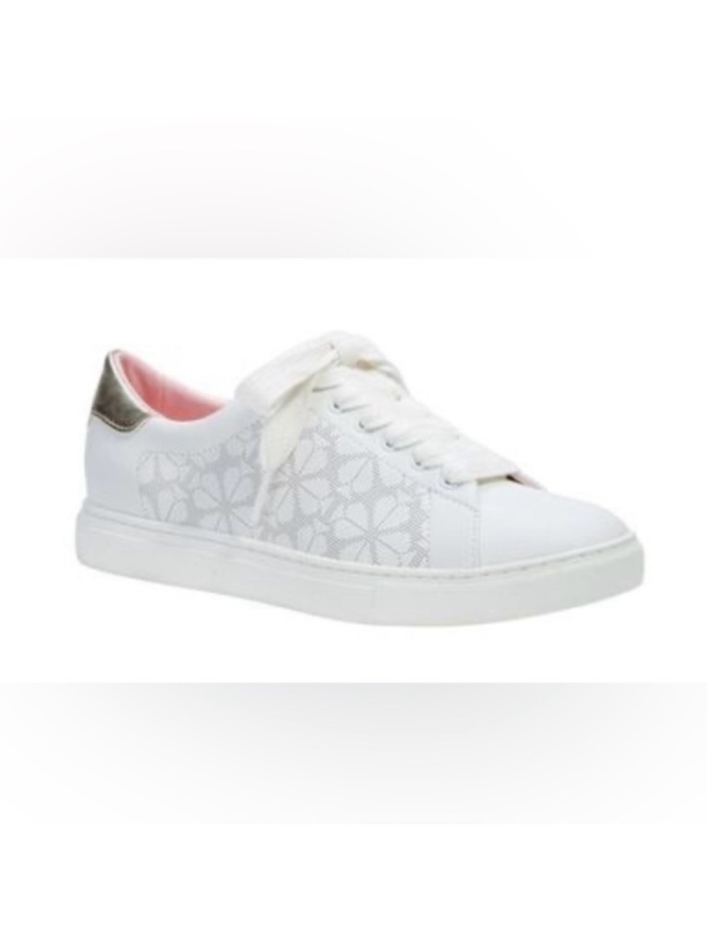 Kate Spade Audrey Sneaker Leather Optic White Pink Floral Flower Shoe Sz 7